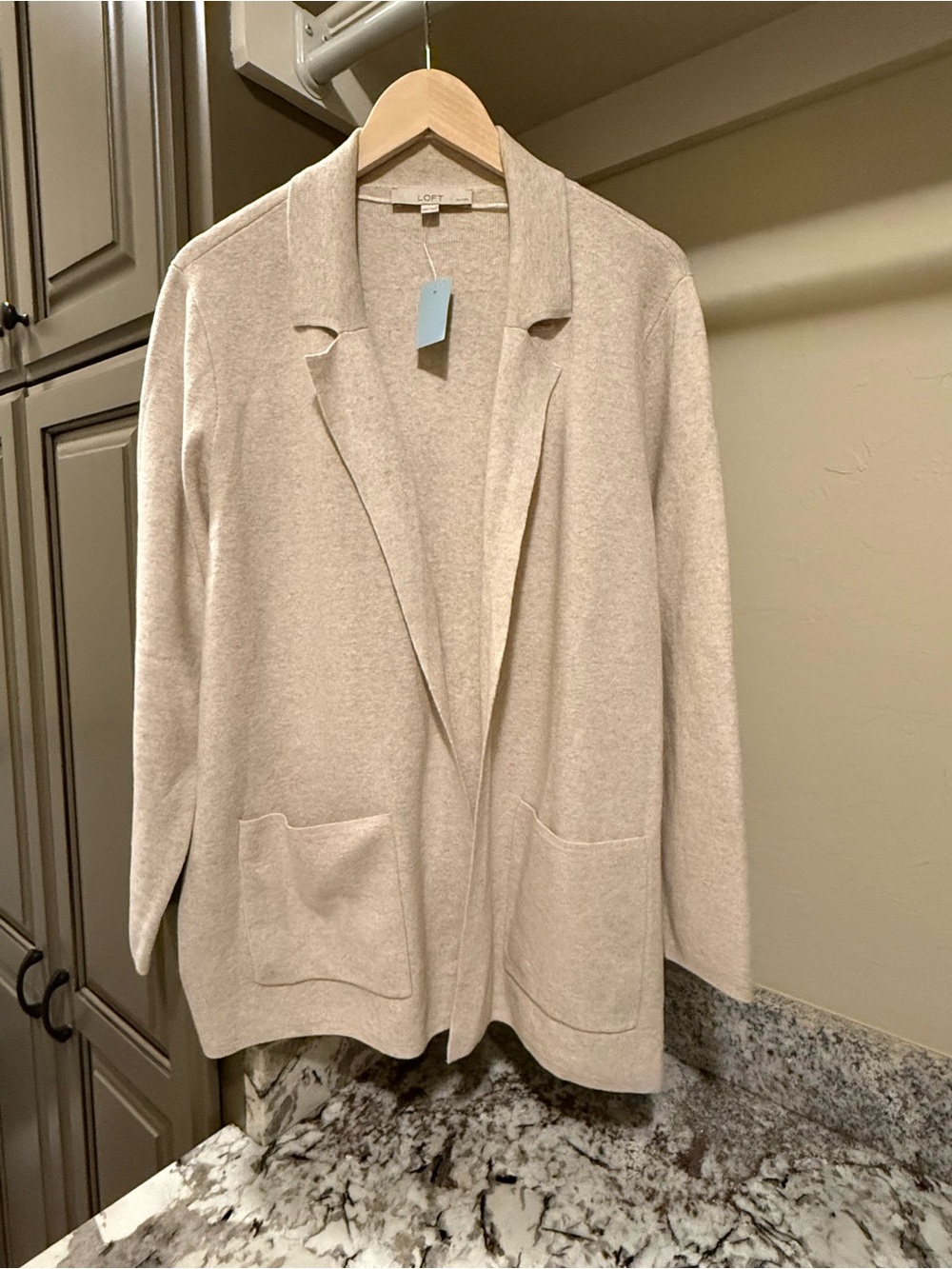 LOFT Petite Open Sweater Blazer - Pale Pearl Heather